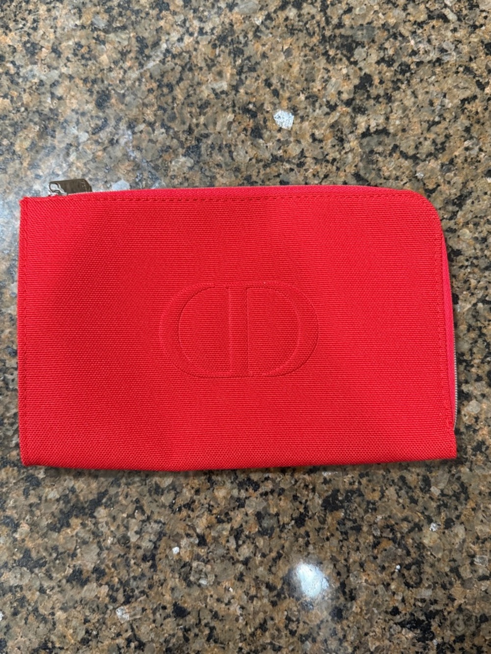 Dior Red Canvas Cosmetic Pouch with Embossed CD Logo